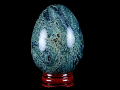 4.7MM Green Eye Kambaba Jasper Egg Stromatolite Algae Fossil Peacock Stand - Fossil Age Minerals