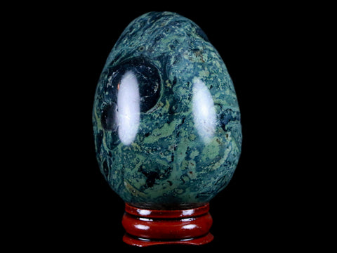 4.7MM Green Eye Kambaba Jasper Egg Stromatolite Algae Fossil Peacock Stand - Fossil Age Minerals