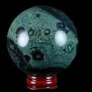 XL 66MM Green Eye Kambaba Jasper Sphere Stromatolite Algae Fossil Peacock Stand