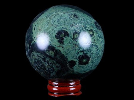 XL 66MM Green Eye Kambaba Jasper Sphere Stromatolite Algae Fossil Peacock Stand