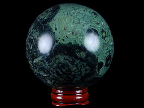 XL 66MM Green Eye Kambaba Jasper Sphere Stromatolite Algae Fossil Peacock Stand - Fossil Age Minerals