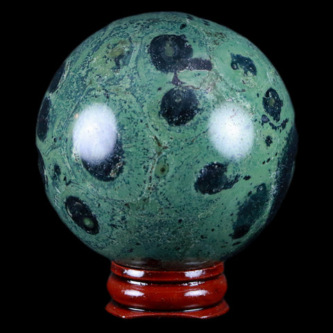 XL 61MM Green Eye Kambaba Jasper Sphere Stromatolite Algae Fossil Peacock Stand - Fossil Age Minerals