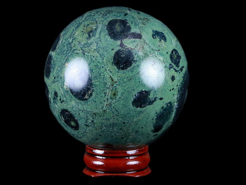 XL 61MM Green Eye Kambaba Jasper Sphere Stromatolite Algae Fossil Peacock Stand - Fossil Age Minerals