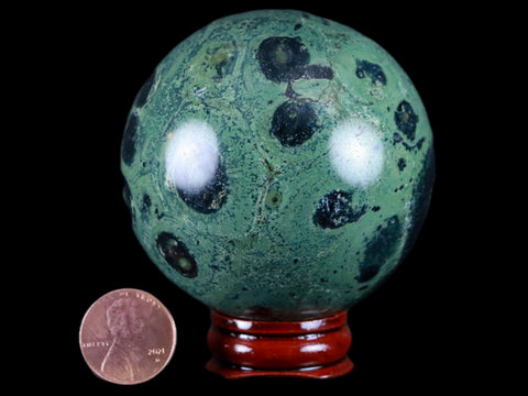 XL 61MM Green Eye Kambaba Jasper Sphere Stromatolite Algae Fossil Peacock Stand - Fossil Age Minerals