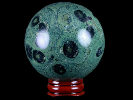 XL 61MM Green Eye Kambaba Jasper Sphere Stromatolite Algae Fossil Peacock Stand