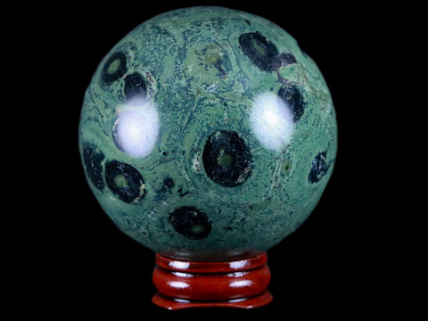 XL 61MM Green Eye Kambaba Jasper Sphere Stromatolite Algae Fossil Peacock Stand - Fossil Age Minerals