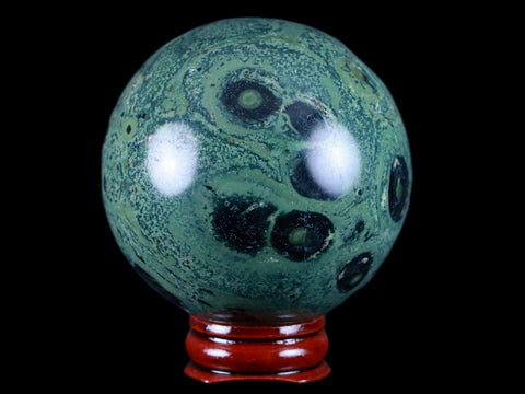 XL 61MM Green Eye Kambaba Jasper Sphere Stromatolite Algae Fossil Peacock Stand - Fossil Age Minerals
