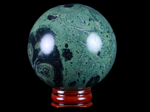 XL 61MM Green Eye Kambaba Jasper Sphere Stromatolite Algae Fossil Peacock Stand - Fossil Age Minerals