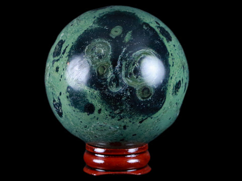 XL 61MM Green Eye Kambaba Jasper Sphere Stromatolite Algae Fossil Peacock Stand - Fossil Age Minerals
