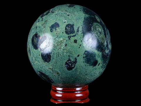 XL 61MM Green Eye Kambaba Jasper Sphere Stromatolite Algae Fossil Peacock Stand - Fossil Age Minerals