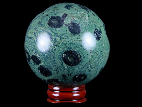 XL 61MM Green Eye Kambaba Jasper Sphere Stromatolite Algae Fossil Peacock Stand - Fossil Age Minerals