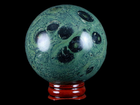 XL 61MM Green Eye Kambaba Jasper Sphere Stromatolite Algae Fossil Peacock Stand - Fossil Age Minerals