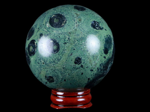XL 61MM Green Eye Kambaba Jasper Sphere Stromatolite Algae Fossil Peacock Stand - Fossil Age Minerals