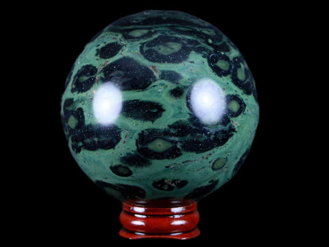 XL 71MM Green Eye Kambaba Jasper Sphere Stromatolite Algae Fossil Peacock Stand - Fossil Age Minerals