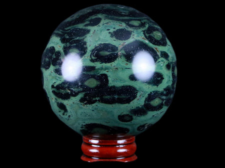 XL 71MM Green Eye Kambaba Jasper Sphere Stromatolite Algae Fossil Peacock Stand