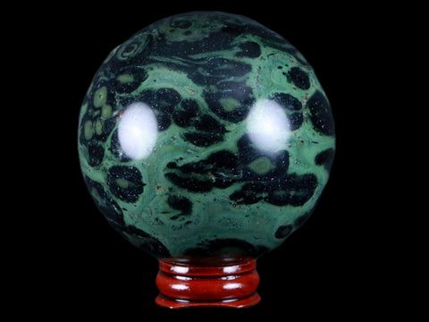 XL 71MM Green Eye Kambaba Jasper Sphere Stromatolite Algae Fossil Peacock Stand - Fossil Age Minerals