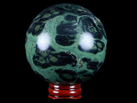 XL 71MM Green Eye Kambaba Jasper Sphere Stromatolite Algae Fossil Peacock Stand - Fossil Age Minerals