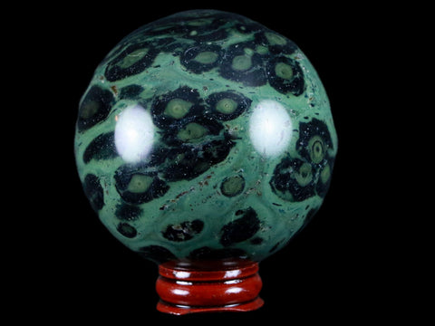 XL 71MM Green Eye Kambaba Jasper Sphere Stromatolite Algae Fossil Peacock Stand - Fossil Age Minerals