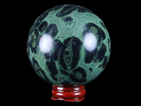 XL 71MM Green Eye Kambaba Jasper Sphere Stromatolite Algae Fossil Peacock Stand - Fossil Age Minerals